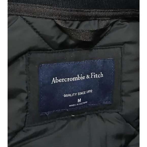 Abercrombie & Fitch mens medium quilted bomber jacket dusty black varsity